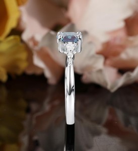 Hexagon Shape Alexandrite 14K Gold Plated Sterling Silver Geometric Engagement Ring Moissanite Prong Setting Color <b>Change</b> - Product Image 3
