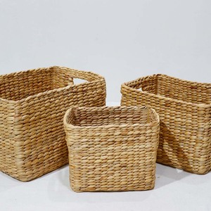Natural Water Hyacinth Storage <b>Basket</b> <b>Rectangular</b> Woven Organizer with Handle for Home Shelf Office - Product Image 1