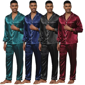 Customized in Stock Wholesale Long Sleeve Soft Lounge Wear <b>Men</b> Silk Satin Pj <b>Set</b> Women <b>Pajamas</b> <b>Set</b> - Product Image 1
