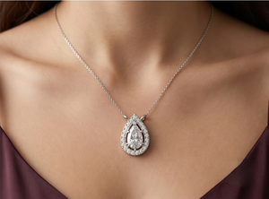 Collar con Colgante de Diamante Corte Pera, con Halo y Forma de Lágrima, para Mujer, Joyería para Fiestas - Product Image 4
