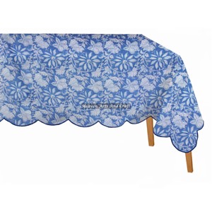 Mantel Rectangular con Estampado Floral, Hecho a Mano con Técnica de Bloqueo, de Algodón Puro, con Borde Festoneado, Estilo Rústico Indio para Bodas - Product Image 5