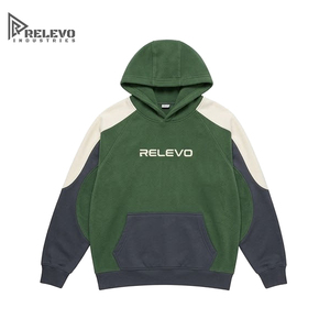 Sweat à capuche personnalisé pour homme, en molleton épais, avec blocs de couleur, logo 3D en relief, vert foncé, style streetwear - Product Image 1