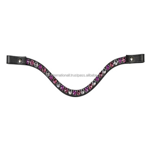 Frontal de cheval en cuir véritable, fait main, avec cristaux et pierres colorées de haute qualité, forme incurvée profonde, pour taille Full Cob et Oversize - Product Image 5