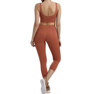 Custom Colors Solid Mid Waist Leggings Sports Bra 2 Piece Women's Yoga Set Custom Logo Adjusted <b>Strap</b> Front/Back Eco-Friendly - Product Image 2