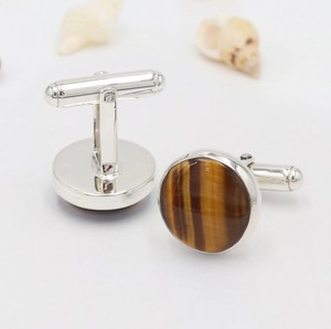 Boutons de manchette œil de tigre en argent sterling 925, boutons de manchette ronds en pierres précieuses pour hommes, cadeau de bijoux formels pour les garçons d'honneur et les mariages - Product Image 3