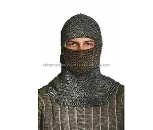 Coif de malla Medieval Knight Renaissance Armor Chain Mail Hood Viking 16 Gauge Silver Finish Armor Hood Gorget