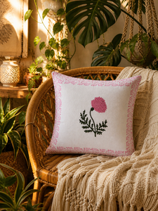 Premium Hand Block Printed <b>Sofa</b> Cushion <b>Cover</b> Pink Botanical Pillow <b>Cover</b> <b>for</b> Home Living Room Decoration - Product Image 4