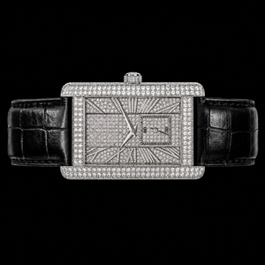 Reloj Rectangular Plateado para Hombre con Correa de Cuero Negra, Esfera con Piedras Brillantes, Reloj de Lujo, Estilo Clásico - Product Image 1