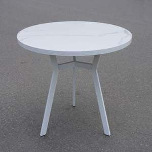 White colored Three-legged Round Plastic <b>Table</b> With <b>Tiled</b> <b>Table</b> Top - A Perfect Outdoor <b>Garden</b> <b>Table</b> for a <b>Garden</b> Evening - Product Image 1