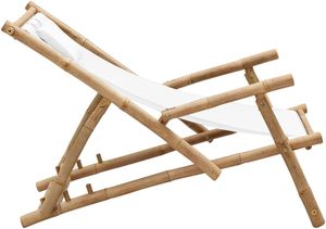 Gia Gia Nguyen Traditional Bamboo Folding Chair with Cool Canvas Fabric <b>Backrest</b> Compact Convenient Modern Boho Outdoor Summer - Product Image 5