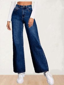Jean en denim coupe droite taille haute pour femme – Style et tenue décontractée tendance - Product Image 2