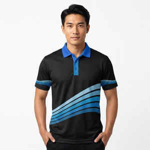 Polo personnalisé sublimé pour homme – Maillot de sport noir et bleu, T-shirt de golf personnalisé à séchage rapide - Product Image 1