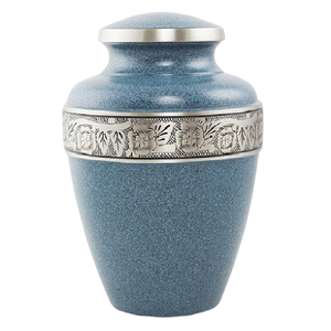 Urnes funéraires en aluminium pour adultes avec bande gravée et finition en marbre bleu, urne funéraire en métal pour cendres humaines - Product Image 1