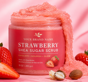 Strawberry Shea Sugar <b>Body</b> <b>Scrub</b> Organic Exfoliating <b>Body</b> Polish for Deep Cleansing & Skin Brightening Private Label Bulk Supply - Product Image 1