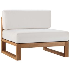 Infinite Horizon Teak Wood Armless Settee Low Profile Open Bottom Lounge Seat with Snow <b>Foam</b> <b>Blocks</b> - Product Image 1