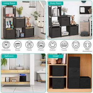 2 Sets of Black Foldable Cube <b>Basket</b> Shelves Non-Woven Fabric <b>Storage</b> Bin Handle <b>for</b> Closet Living Room Bedroom Organization - Product Image 6
