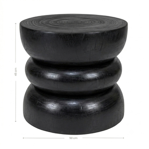 Solid Suar Wood <b>Stacked</b> Ring <b>Stool</b> Black Finish Contemporary Organic Design Premium Quality Multi-Purpose Side Living Room - Product Image 1