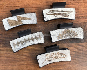 High Quality Engraved Leather Hair Claw Clip Western Cowhide Leather Hair Accessories for Women's Mother's Day Gift Holiday Gift - Product Image 3