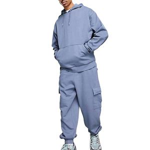 Survêtement personnalisé de haute qualité pour homme, col rond, bleu, surdimensionné, sweat-shirt à épaules tombantes et pantalon, ensemble personnalisé pour le printemps et l'hiver - Product Image 1