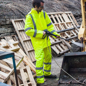 เสื้อกันฝนแบบมองเห็นได้ชัดเจนพร้อมกางเกงเอี๊ยมสะท้อนแสง เสื้อฮู้ดสะท้อนแสง ขายส่ง สีเหลือง/เขียว - Product Image 2