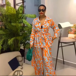 Conjuntos Musulmanes Modestos con Estampado Simple para Mujer, Blusa y Pantalones Anchos de Pierna Ancha, 100% Algodón, Traje Árabe de 2 Piezas para Noche, Ramadán 2026, Marruecos - Product Image 2