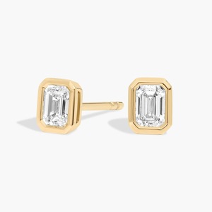 Top Quality <b>Emerald</b> Cut Bezel Set Lab Grown Diamond <b>Stud</b> Earrings 0.50 Ct Lab Grown Diamond In 14K Gold Daily Wear - Product Image 2
