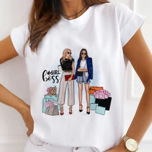 Camiseta de Algodón para Mujer, Cuello en V, Holgada, Transpirable, Ecológica, de Alta Calidad, Estilo Urbano, para Verano - Product Image 1