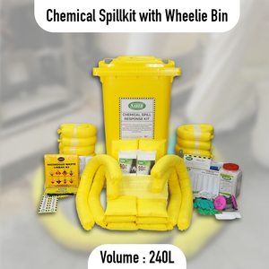 240L Industrial Chemical Spill Kit with Wheelie <b>Bin</b> <b>Large</b> Capacity Hazardous Liquid Leak Response and Absorbent Cleanup Kit - Product Image 2