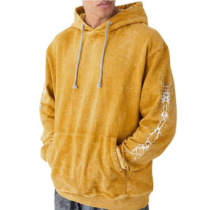 Sweat à capuche pour homme personnalisé, style vintage délavé, 100% coton, effet délavé à l'acide, en molleton épais, streetwear, OEM - Product Image 2
