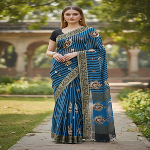 Sari indio auténtico de la mejor calidad, último modelo, impresionante, para fiestas, con bordados y un intrincado diseño de encaje en el borde. - Product Image 1