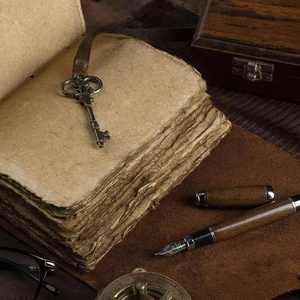 Leather Journal with Antique Key <b>Lock</b> Handmade Deckle Edge Diary Personalized Rustic Notebook - Product Image 3