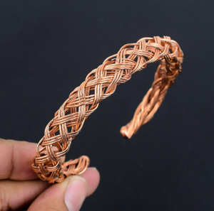 Pure Copper Open Cuff Bangle Bracelet Handcrafted Woven Braided Twisted Wire Design Solid Copper Adjustable <b>Wristband</b> - Product Image 5