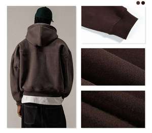 Custom 360gsm Fleece Drop Shoulder High Quality Streetwear Low MOQ Custom Boxy Zip up Hoodies for Men - Product Image 5