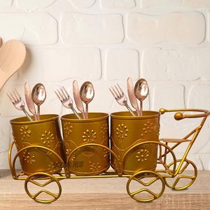 Ensemble de pots de fleurs en métal doré avec roulettes, étagère de rangement vintage à 3 niveaux pour le salon - Product Image 3