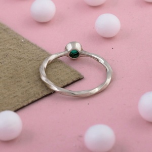 925 Sterling <b>Silver</b> Round Green Onyx Bezel Set Minimalist <b>Stacking</b> <b>Ring</b> for Women Handmade Gemstone Jewelry - Product Image 2