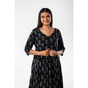 Negro Handblock Impreso Spaghetti One Piece con chaqueta - Product Image 5