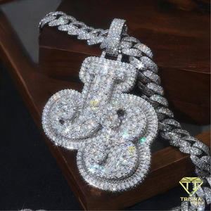 Custom 925 Silver GIA Certified Moissanite <b>Iced</b> <b>Out</b> Hip Hop Cuban Link <b>Chain</b> Charm Pendant Necklace Unisex Jewelry - Product Image 2
