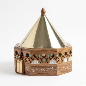 Olla de Madera de Lujo con Tapa Cónica de Acero Inoxidable e Incrustaciones de Madreperla, Calentador de Comida Moderno para Ramadán y Majlis, Juego de 3 Piezas - Product Image 6