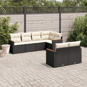 Conjunto de Sofás de Jardín de Ratán PE Negro, 7 Piezas, Muebles de Exterior Resistentes a la Intemperie, Asientos para Patio - Product Image 1