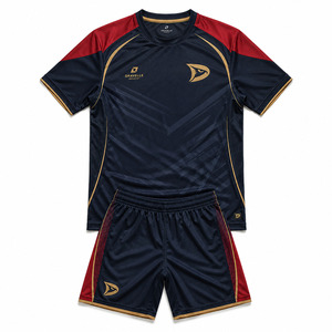 Conjunto de Uniforme de Futsal de Lujo, Color Carmesí Oscuro y Dorado, Camiseta y Pantalones Cortos de Fútbol, Malla Transpirable, Ropa Deportiva para Fútbol Sala - Product Image 1