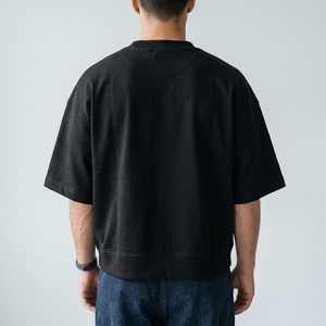 Camiseta de hombre negra oversize con cuello redondo, manga corta, corte relajado, dobladillo acanalado, estilo casual urbano - Product Image 3