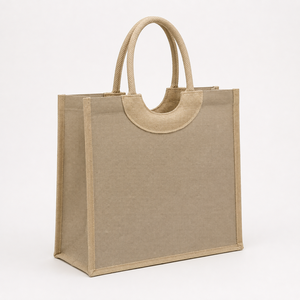 กระเป๋าโท้ทผ้ากระสอบเคลือบลามิเนตขายส่ง ขนาด 35x32x15 ซม. หูหิ้วผ้าฝ้าย รับทำโลโก้ตามสั่ง สำหรับชายหาด ช้อปปิ้ง รับผลิตแบบ OEM ODM แบรนด์ส่วนตัว B2B - Product Image 4