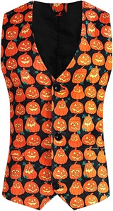 Costume d'Halloween pour homme, motif citrouille, trois pièces, coupe classique, simple boutonnage, col cranté, polyester tissé - Product Image 4