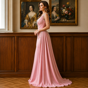 Vestido de Noche Largo de Lujo Rosa Rubor con Hombro Descubierto, Cuentas y Cintura Natural, Estilo Tubo, para Fiesta, Graduación o Invitada de Boda - Product Image 3