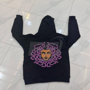 Unisex <b>Black</b> Hoodie With Purple Medusa Print Back Design Regular Fit Casual Autumn Wear - Product Image 2