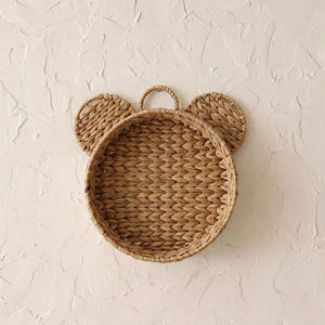 Élégant panier mural en jacinthe d'eau tressé en forme d'ours, étagère décorative ronde suspendue pour chambre d'enfant, accent décoratif pour chambre de bébé - Product Image 5
