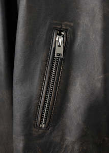 Chaqueta de Motociclista de Cuero Negra para Hombre con Cierre de Cremallera, Cuello Camisero, Corte Corto, Manga Regular, Color Sólido - Product Image 3