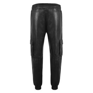 Custom Men's Genuine Napa Leather Cargo Jogger Pants Black Streetwear <b>Trousers</b> with <b>Side</b> Pockets Colour Private Label OEM Supply - Product Image 3