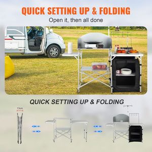Aluminum Camping <b>Kitchen</b> <b>Table</b> with 1 Cupboard Detachable Outdoor Cooking Station <b>Folding</b> and Storage Carrying Bag - Product Image 3