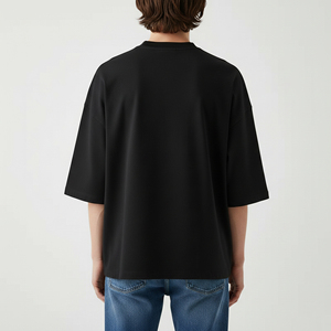 T-shirt homme en coton 100% lourd, couleur noire unie, coupe ample et oversize, logo imprimé sur mesure OEM, écologique. - Product Image 4